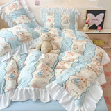 Yeknu  New Yunsoft Cotton Korean INS Age Reduction Lace Cartoon Four-Piece Set Quilt Cover Set Girls Bedding Set
