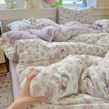 Yeknu  Floral Printed A-Class Ultra-Soft 100% Knitted Double Layer Yarn Bedding Set - 3/4 Pcs Student Dorm Fitted Sheet