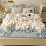 Yeknu  Lace embroidery small fresh and cute girl heart bed four-piece set washed cotton summer bed sheet quilt cover bed hat
