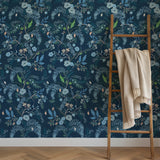 Yeknu  Blue Peacock Peel and Stick Wallpaper Boho Floral Self Adhesive Wall Paper Waterproof Leaf Contact Paper for Cabinet Shelf Liner
