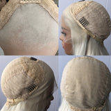 Yeknu  Long Wavy White Blonde Hair Synthetic Lace Front Wig for Women Natural Loose Curly Platinum Blonde 13X4 Frontal Wigs for Women