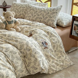 Yeknu  Soft washable four-piece set embroidered cartoon cute quilt cover sleeping naked student dormitory three-piece set