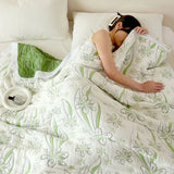 Yeknu  Bamboo fiber Puff blanket Jacquard bed plaid Stitch bed linen Antibacterial summer Blankets and bedspreads Home and decoration