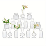 Yeknu  8/16 Pieces of Modern Transparent Glass Vase Set, Small Mini Flower Center Vase, Hand-Decorated Cute Short Window Home Decoration, Wedding Reception Table Single Rose Vase