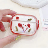 Yeknu  Cute dried flower transparent headphone case protective cover with circular ring and shock-absorbing protective cover
