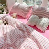 Yeknu  Korean INS Cream Style Bedding Set Solid Color Soft Bed Flat Sheet Pillowcase Adult Single Twin Full Queen Size Duvet Cover Sets