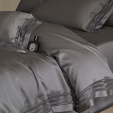 Yeknu 4Pcs Natural Lyocell Eucalyptus Fiber Soft Silky Bedding Set Luxury Embroidery Duvet Cover Bed Sheet/Fitted Sheet Pillowcases
