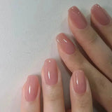 Yeknu  24 PCs Short French Solid Minimalist Nails with 1 Jelly Gel and 1 Nail File