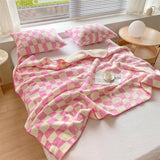Yeknu  Retro Checkerboard Plaid Throw Blankets Double Layer Soft Plush Warm Shawl  Sofa Cover Fuzzy  Blanket  Fluffy Bedspread
