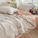 Yeknu  Kapok wrinkled double-layer yarn ruffle leaf edge summer quilt four-piece set washing machine washing air conditioner quilt