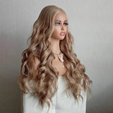 Yeknu  Dirty Blonde Long Curly Wavy Synthetic 13X4 Loose Body Wave Synthetic Lace Front Wigs for Women Middle Part Ash Blonde Glueless