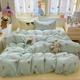 Yeknu Cartoon Bedding Set Ins Korean Towel Embroidery Bed Linen Flat Sheets Set 2 Pillowcases Twin Double Queen Size Duvet Cover Set
