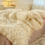 Yeknu 2025 Princess Style Bedding Sets Ruffle Lace Bow Quilt Cover Romantic Bedclothes Decor Woman Girls Bedroom Duvet Cover 4pcs