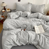Yeknu  Bed Four-Piece Set High Gram Weight Cationic Jacquard Solid Color Quilt Cover Student Dormitory Bed Sheet Three-Piece Set