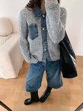 Yeknu  Knitted Autumn Winter Cardigan Women Denim Patchwork Fashion Ladies Cardigans Casual Loose Woman Sweater Coats