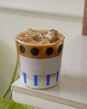 Yeknu  Blue Striped High Borosilie Glass Cup Summer High Aesthetic Value Ice American Cold Brew Juice Cup Latte Glass Cup
