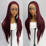 Yeknu   Burgundy Lace Front Wig Heat Resistant Synthetic Long Straight Wig for Black Women Natural Hairline Daily Used Cosplay