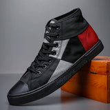 Yeknu  Men High top Canvas Shoes New Fashion Loafer Men Mocassin Designer Vulcanized Shoes Men Lace Up Casual Flats Sneakers
