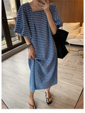 Yeknu  Fashion Square Neck Plaid Puff Sleeve Loose Casual Dress Summer Women Korean Ladies Chic New Dresses Elegant Woman Dress