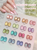 Yeknu  1-24pcs WS Summer Ice Transparents Pink Blue Glass Bead Cat Eye Gel Nail Polish 2025 New Style Nail Salon Nail Art Nail Supplies