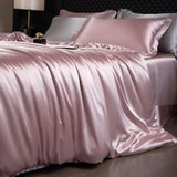 Yeknu  Luxury Mulberry Silk Duvet Cover Set High End Satin Solid Color Quilt Cover and Pillowcases Soft Silky King Size Comforter Cover