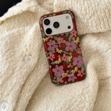 Yeknu  Retro Brown Texture Line Flowers Smudging Color Contrast Oil Painting Phone Cover Case for iPhone 14 15 16 17 Pro Max Air 13