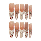 Yeknu  10Pcs Black Dot Press On Nails With Rhinestones Design Oval Head False Nails Sweet Cool Handmade Artificial Nail Tips