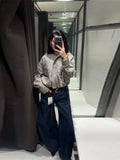 Yeknu  Casual Plaid Women's Short Coat Long Sleeve Stand Collar Pocket Female Coats Autumn Winter Fit Zipper Lady Jackets New
