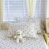 Yeknu 100% Cotton 2pcs Flower Prints Ruffles Pillowcases 48x74cm Sizes Cushion Cover for Bed Floral Style Adults Kids Pillowslip 베개커버