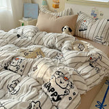 Yeknu INS Cartoon Pattern Bedding Set For adults kids Fluffy pink lovely Flat Sheet With Pillowcases Colorful King Queen Full size