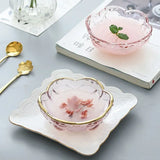 Yeknu  Ice powder bowl creative Japanese bird's nest dessert sugar water white fungus soup tray Phnom Penh cherry blossom glass bowl1Pc