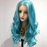 Yeknu  13X4 Light Blue Long Synthetic Lace Front Wig Natural Body Wave Sky Blue Colored Hair Lace Frontal Wigs for Women Party Cosplay