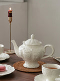 Yeknu  European Style Ceramic Tea Set with Relief  Flower Court Theme Red Tea Cup And Coffee Cup Plate for Afternoon Tea