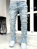 Yeknu  Y2k hip-hop style fringed jeans, men's casual street style stretch jeans