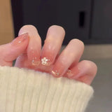 Yeknu  10Pcs Nude Short Square Handmade Press-On Nails Cat-Eye Effect with French Nail Tips Perfect for Women&Girls Daily Look Wear