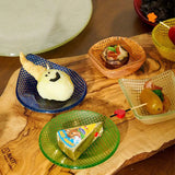 Yeknu  Korean Style Colorful Square Bowl  Retro Checkered Pattern Glass Heat-resistant material Dish Dipping Material Small Dish