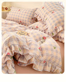 Yeknu 2025 Princess Style Bedding Sets Ruffle Lace Bow Quilt Cover Romantic Bedclothes Decor Woman Girls Bedroom Duvet Cover 4pcs