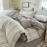 Yeknu Nordic Bedding Set Striped Duvet Cover Set 100% Cotton Soft Flat Sheet Single Twin Size Double Bed Sheet Set For Bedroom Decor