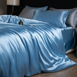 Yeknu  Luxury Mulberry Silk Duvet Cover Set High End Satin Solid Color Quilt Cover and Pillowcases Soft Silky King Size Comforter Cover