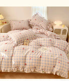 Yeknu 2025 Princess Style Bedding Sets Ruffle Lace Bow Quilt Cover Romantic Bedclothes Decor Woman Girls Bedroom Duvet Cover 4pcs