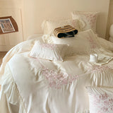 Yeknu 4Pcs Queen Size Flowers Embroidery Bedding Set Duvet Cover Bed Sheet Pillowcases