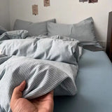 Yeknu  Clearance! Authentic Japanese Minimalist Striped Duvet Cover Set - 3/4 Piece Dorm Bedding for Students, Budget-Friendly