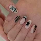 Yeknu  10pcs Handmade False Nails y2k Star Crocodile Pattern Design Fake Nails Wearable Reusable Sweet French Almond Press on Nails