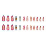 Yeknu  24Pcs 3D Blue Starfish Press on Nails Shell Wave Pattern Fake Nail Short Almond Full Coverage Nail Tip for Women&Girl False Nail