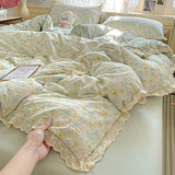 Yeknu Floral Bedding Set Korean Style Duvet Cover Set Bed Linen Set Flat Sheets Set 2 Pillowcases Single Double Queen Size For Student