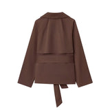 Yeknu  Women Lapel Lace Up Short Trench Coat Casual Full Sleeve Double Breasted Loose Cropped Windbreakers New Lady Commute Coats