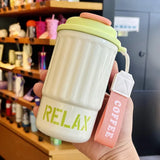 Yeknu  Stainless Steel Insulated Bottle Dual Drink Coffee Cup Fashionable Student Water Cup Portable with Lifting Rope Children's Cup