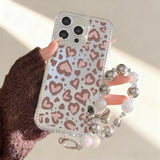 Yeknu  Heart-Shaped Leopard Print Phone Case For iPhone 16 Pro Max 17 Pro 13 16 14 15 17 12 Air 11 Shockproof Funda Cover Transparent