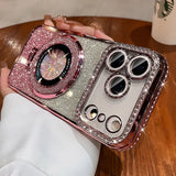 Yeknu  Glitter Magsafe Bracket Case for iPhone 17 16 15 11 12 14 13 Pro Max Plating Soft Bling Diamond Luxury Cover for iPhone 17 Air