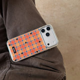 Yeknu  Autumn-Winter Retro Grid Orange Blue Plaid Stars Sliver Edge Cover Case for iPhone 14 15 16 17 Pro Max 13 Protective Phone Case